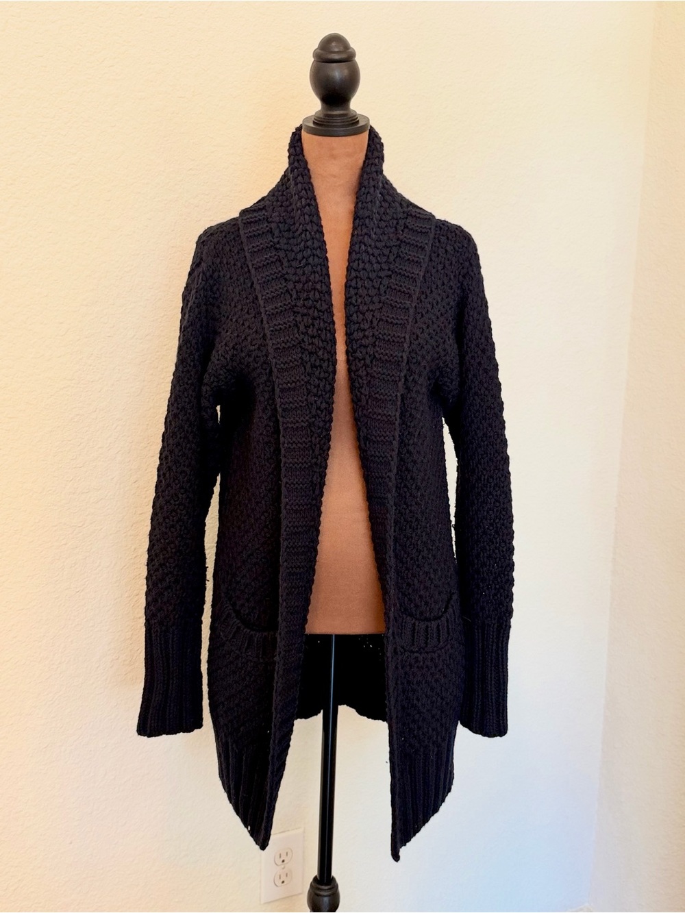 Open-Front Chunky Knit Cardigan Sweater - Navy Size Medium